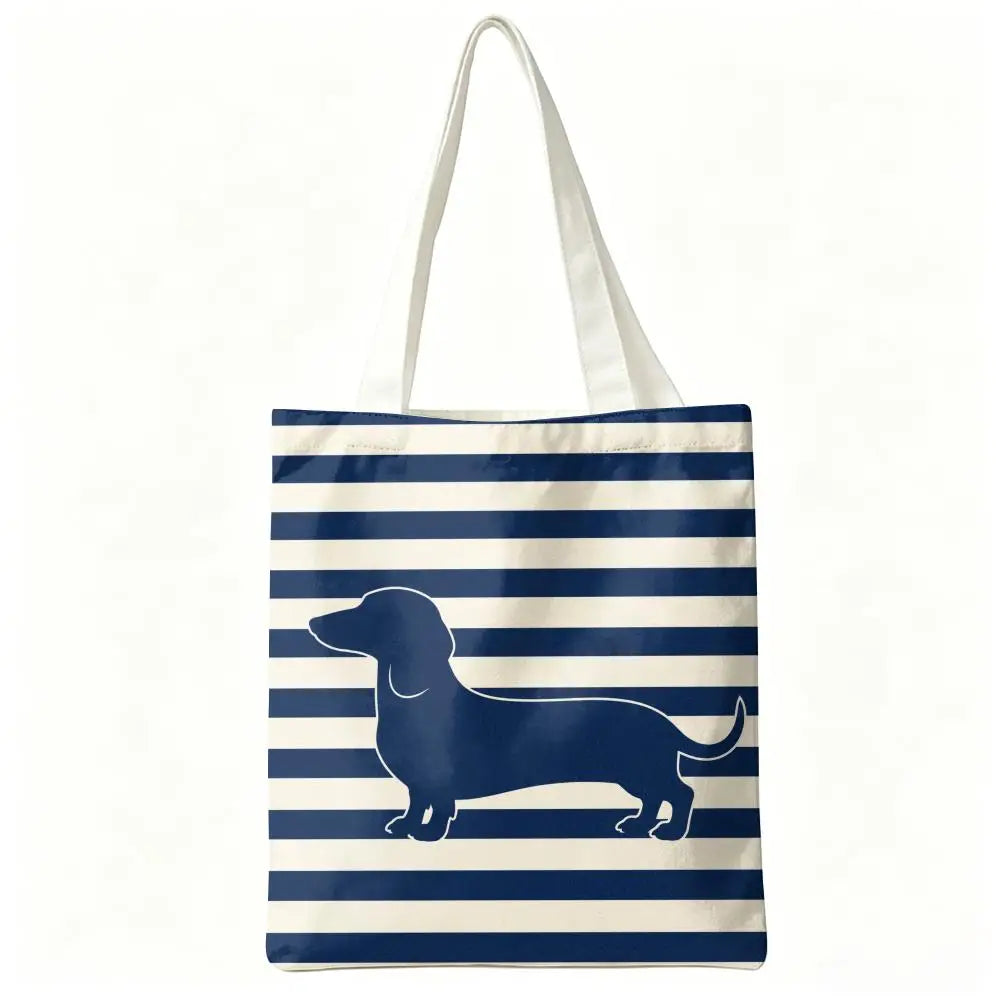 Cute Dachshund Art Canvas Double-Sided Print Tote Bag Large Capacity