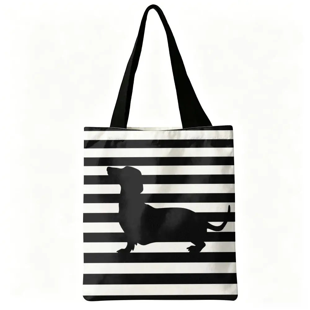 Cute Dachshund Art Canvas Double-Sided Print Tote Bag Large Capacity