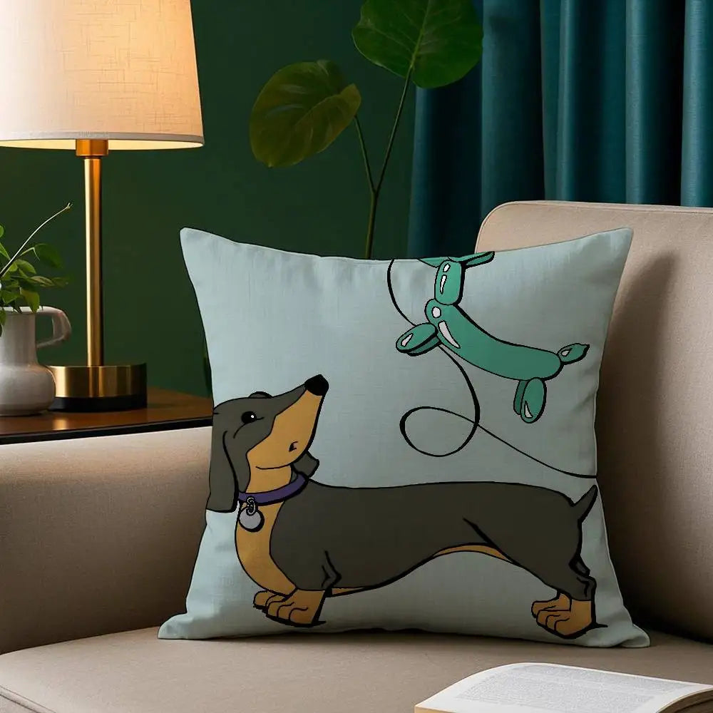 Cute Dachshund Dog Cushion Case Square Throw Pillow Covers