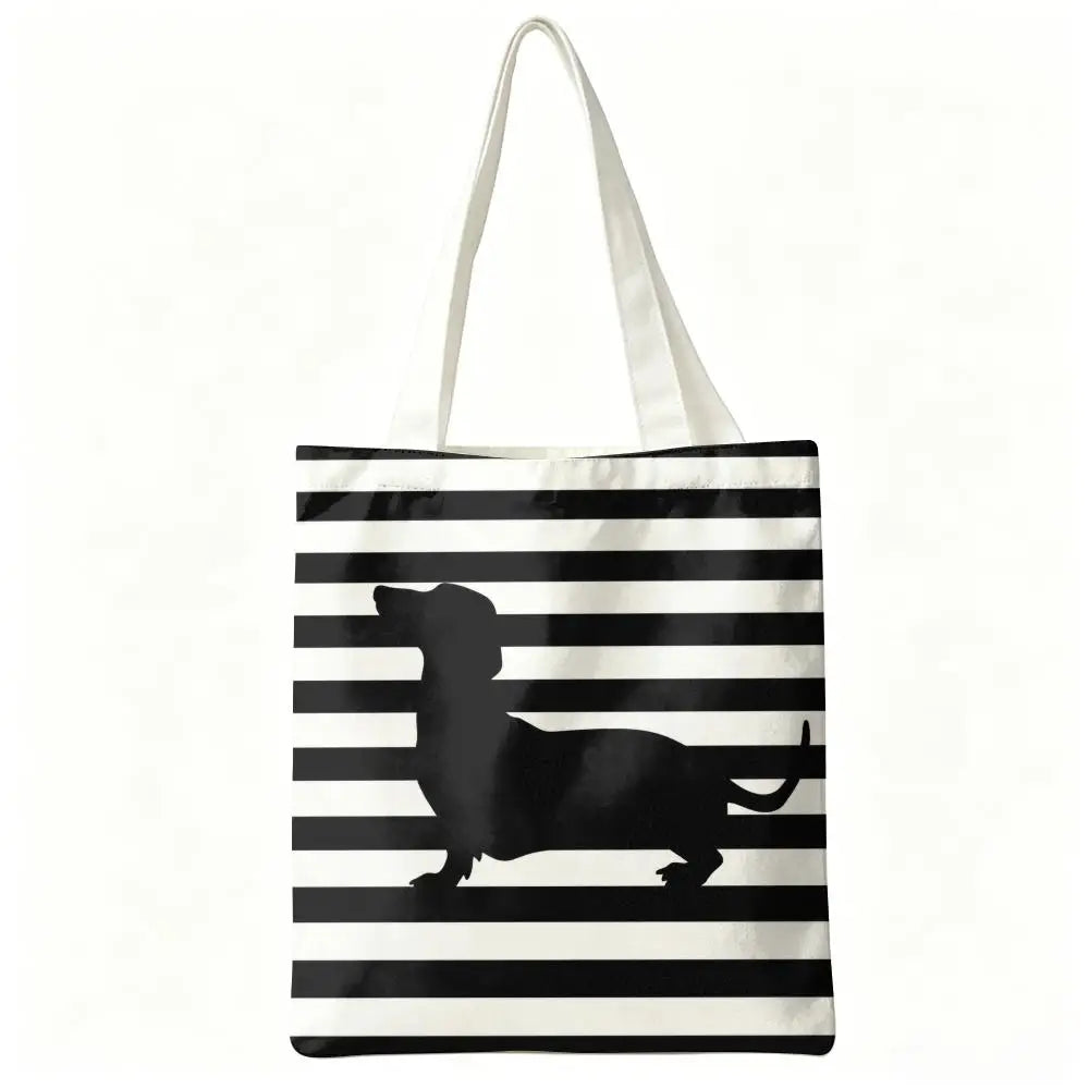 Cute Dachshund Art Canvas Double-Sided Print Tote Bag Large Capacity