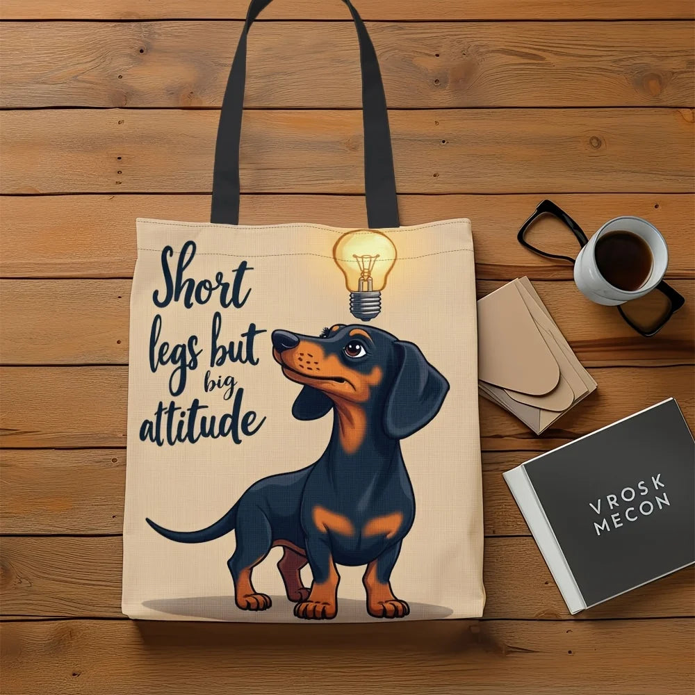 Fun Dachshund Cartoon Tote Bag with "Short Legs Big Attitude"