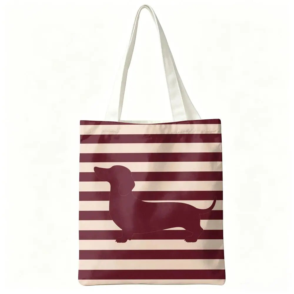Cute Dachshund Art Canvas Double-Sided Print Tote Bag Large Capacity