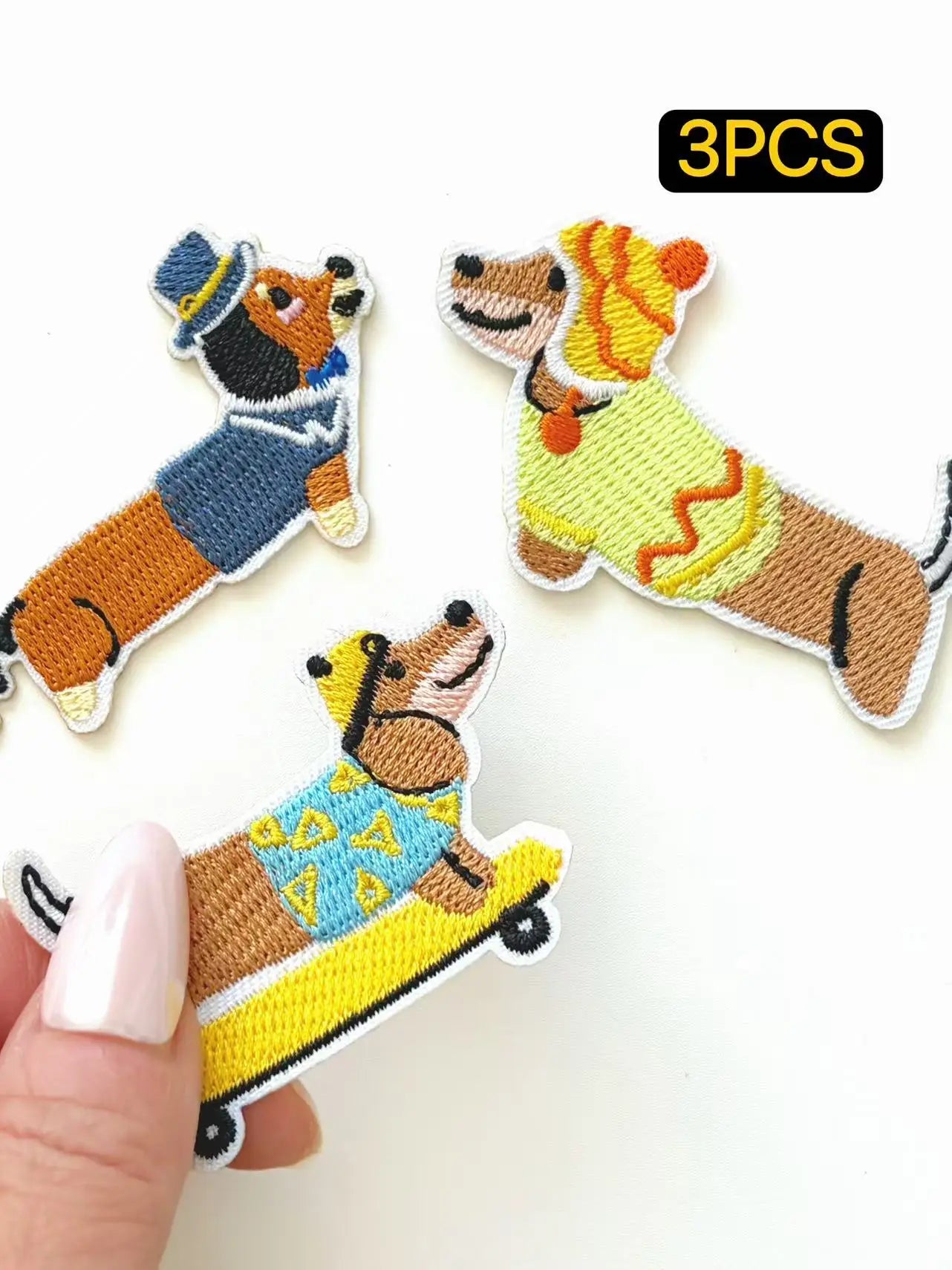 3PCS Creative Dachshund Designed Iron On Patches, Cartoon Dog Patches for Clothing DIY,Skateboard Puppy  Sew On Appllique