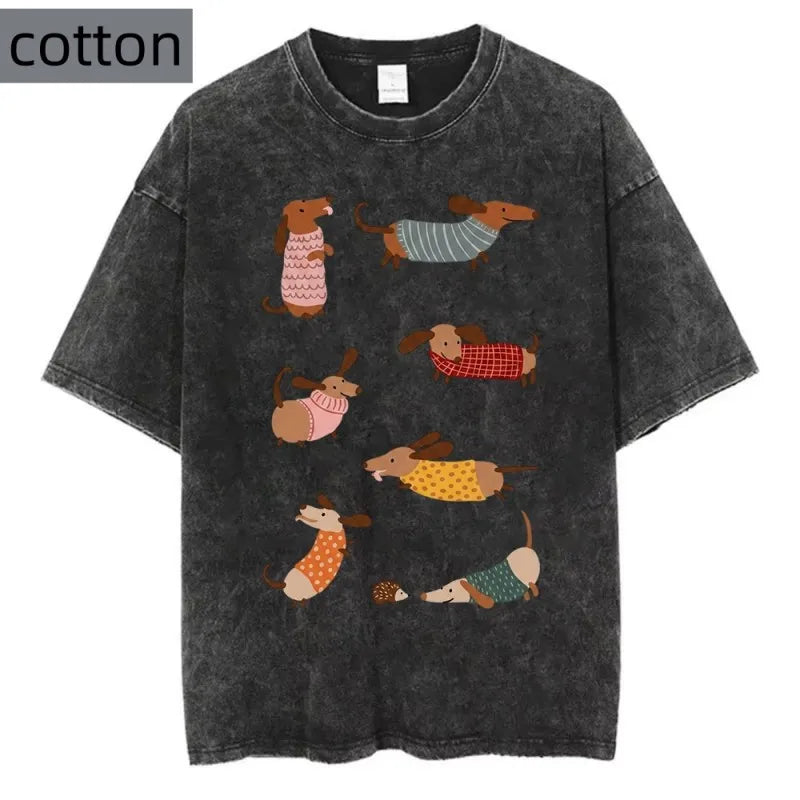 Dachshund Dog Graphic T Shirt Women Pure Cotton Cute Sausage Dog Print Tee