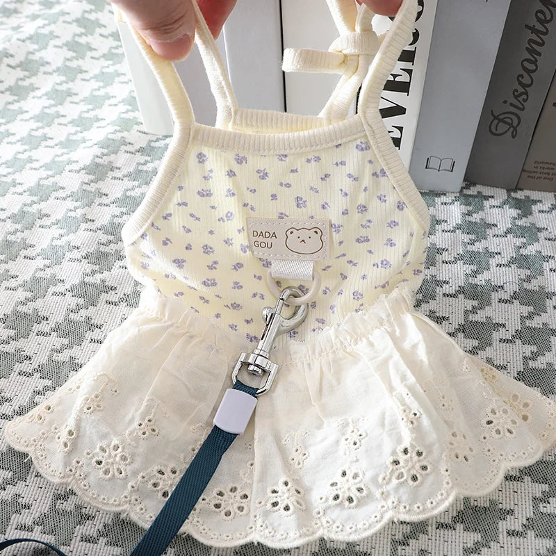 Pet Dog Dress Outing Walking Dog Leash Floral Plaid Strap Dress New Popular Dog Clothes Pet Supplies Dog Clothing Raincoat