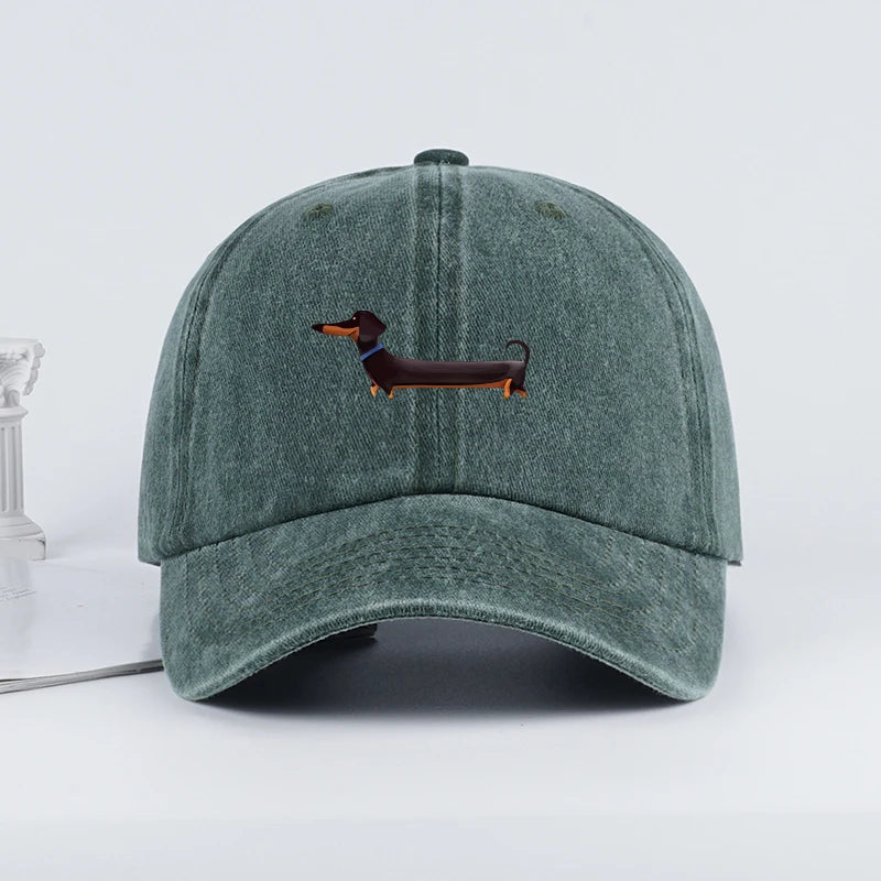 Dachshund Print Retro Washed Baseball Cap