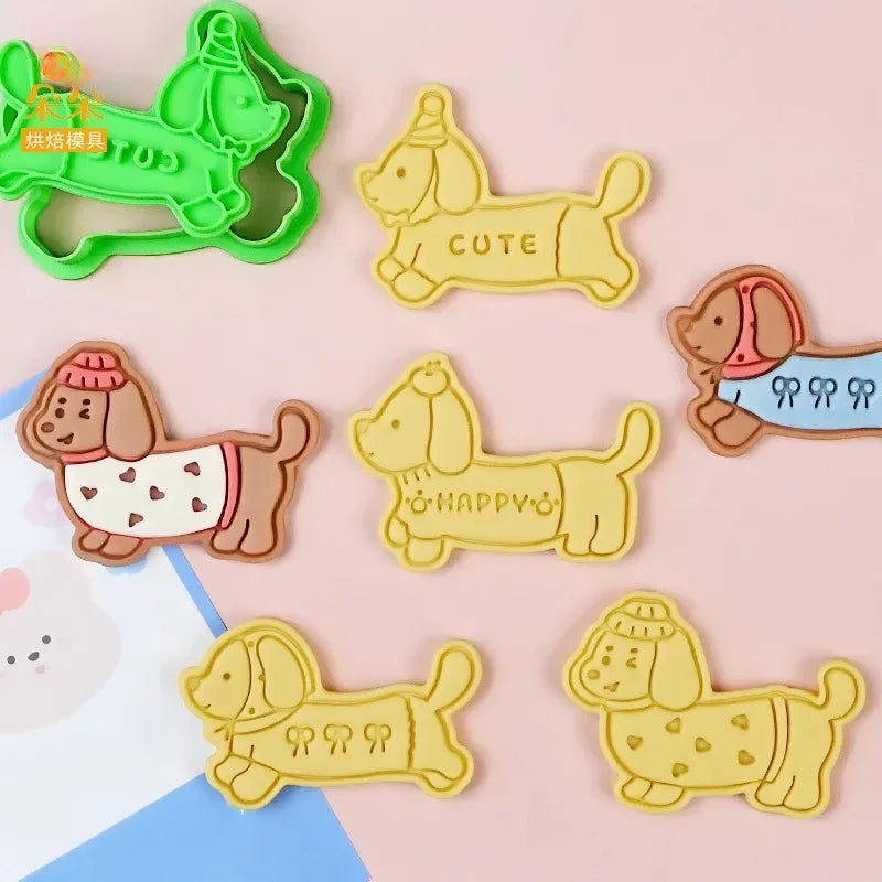 Dachshund Cookie Cutters Stamp Embosser for Biscuit Pastry Baking Cookie Molds