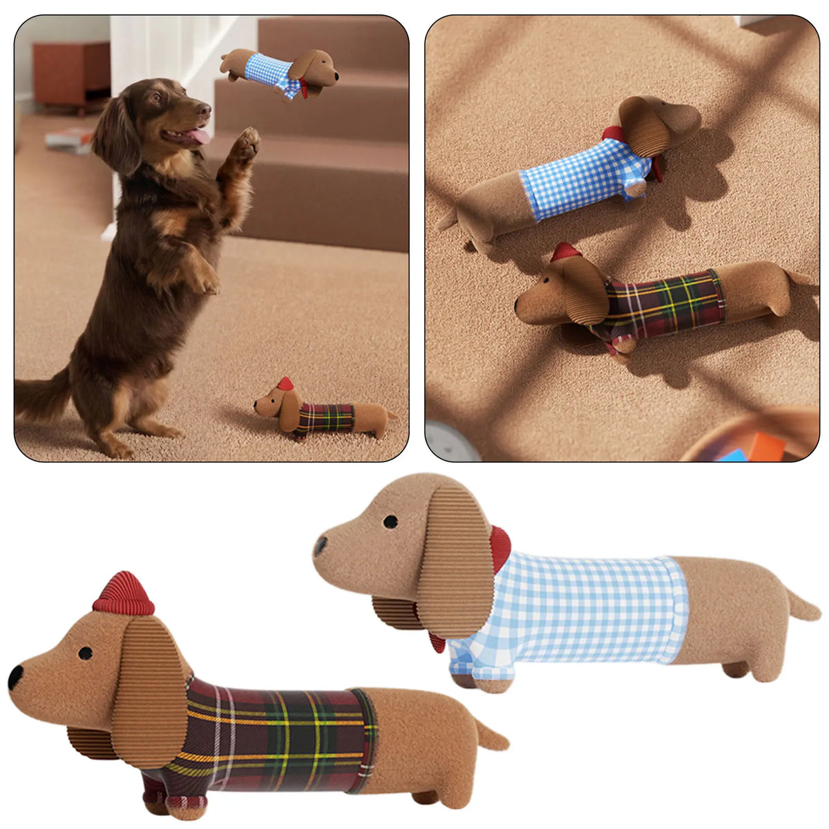 Dachshund Dog Squeaky Plush Toy Soft Cuddly Small Dog Shape Pet Supply Boredom Relief Teeth Cleaning Chewing Playtime