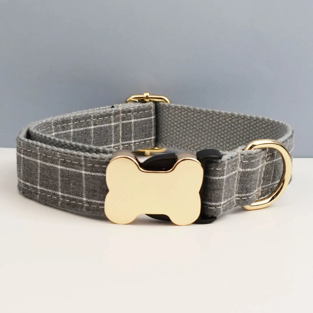 Custom Design Logo Plaid Dog Collar High Quality Cotton Pet Accessories Personalized Lead Your Dog Stand out in Style