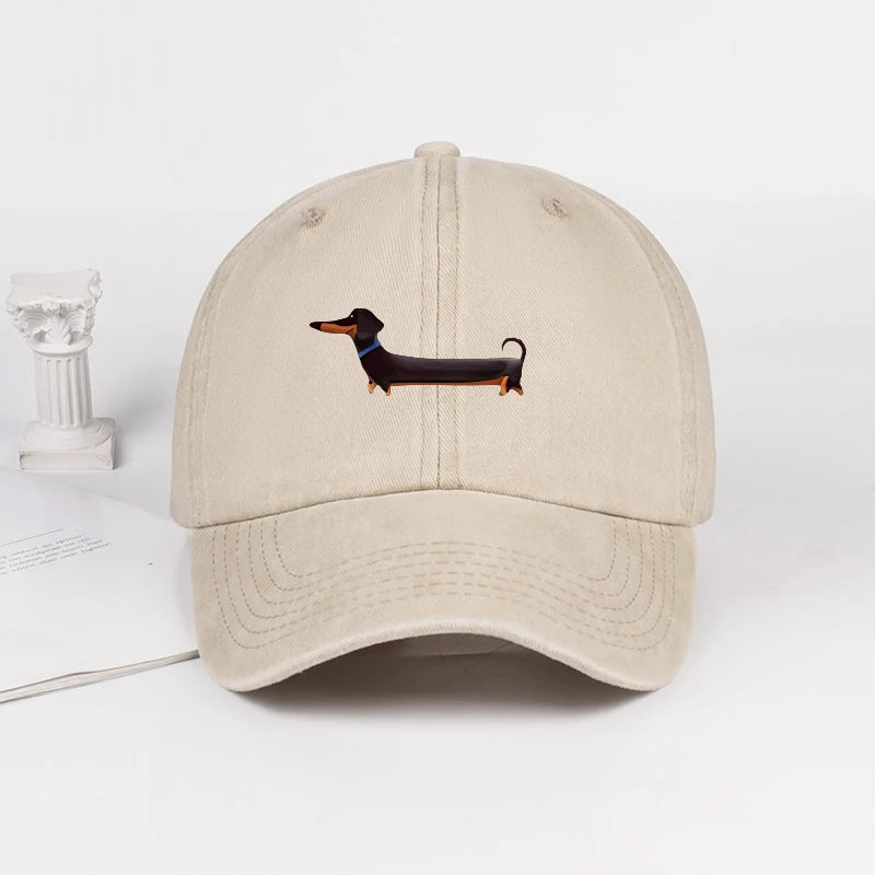 Dachshund Print Retro Washed Baseball Cap