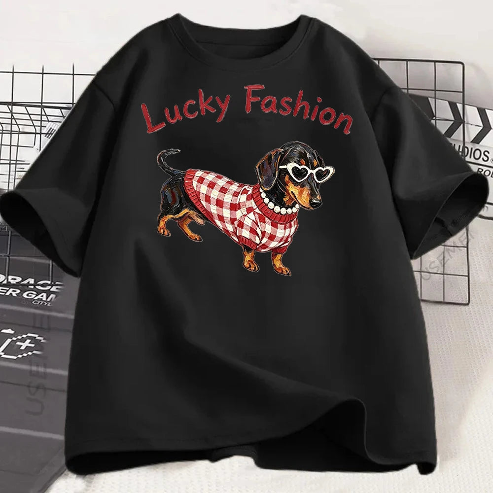 Dachshund Print Women's Casual Summer Tee
