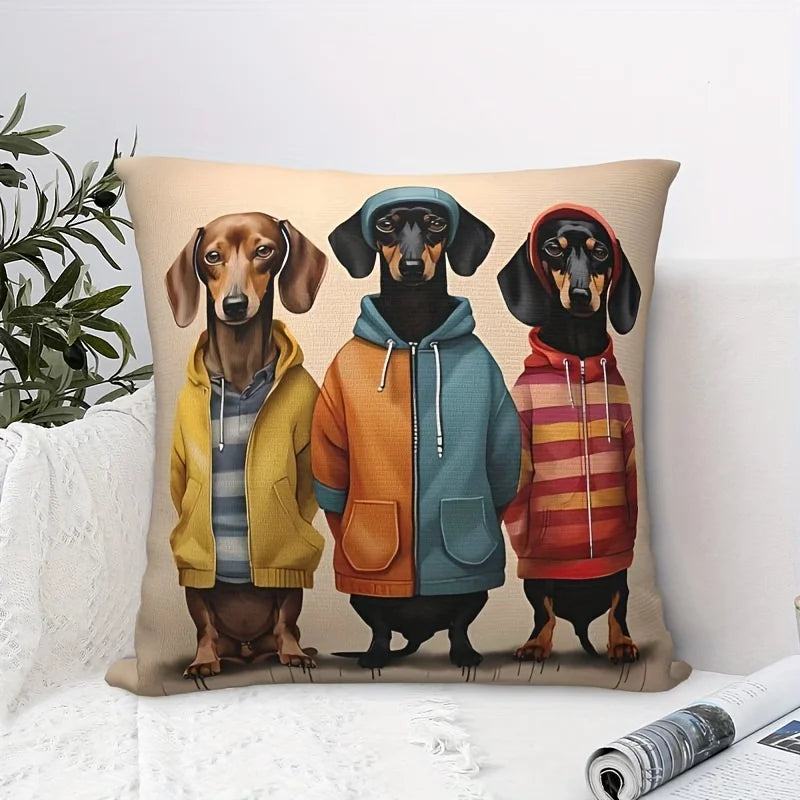 Cute Dachshund Dogs in Hoodies Throw Pillow Cover Cushion Case