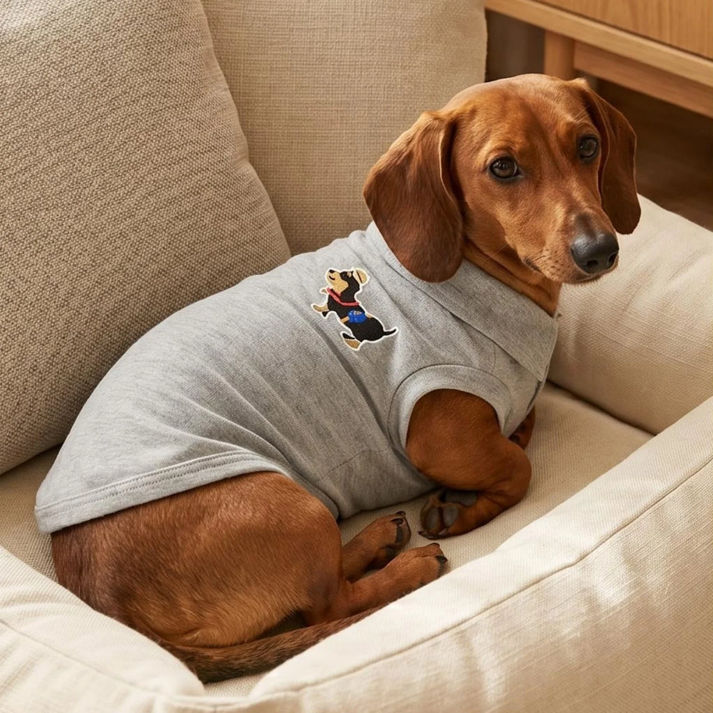 Cartoon Dachshund Embroidered Pet Polo Shirt Soft Breathable Sleeveless Dog Clothing Daily Home Outdoor Walking Outfit