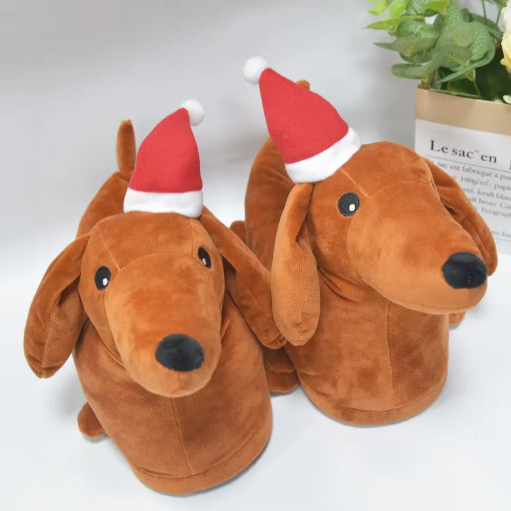 New Dachshund Plush Slippers Cute Dog Stuffed Shoes Fun Animals House Slippers Women Men Indoor Shoes Christmas Gifts
