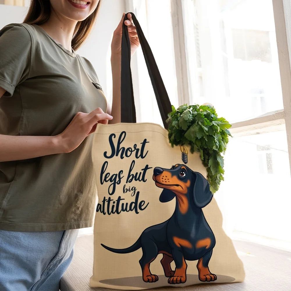 Fun Dachshund Cartoon Tote Bag with "Short Legs Big Attitude"