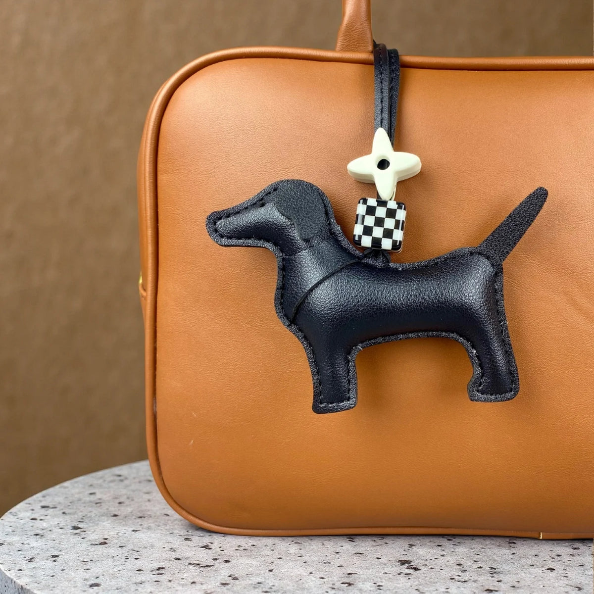 Handcrafted Leather Hound Dog Bag Charm/Keychain - Premium Craftsmanship, 7 Versatile Colors with Elegant Bead Accent-PU Leather