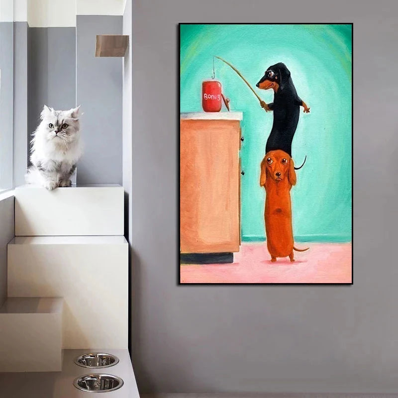 Cartoon Dachshund Dog Poster Wall Art