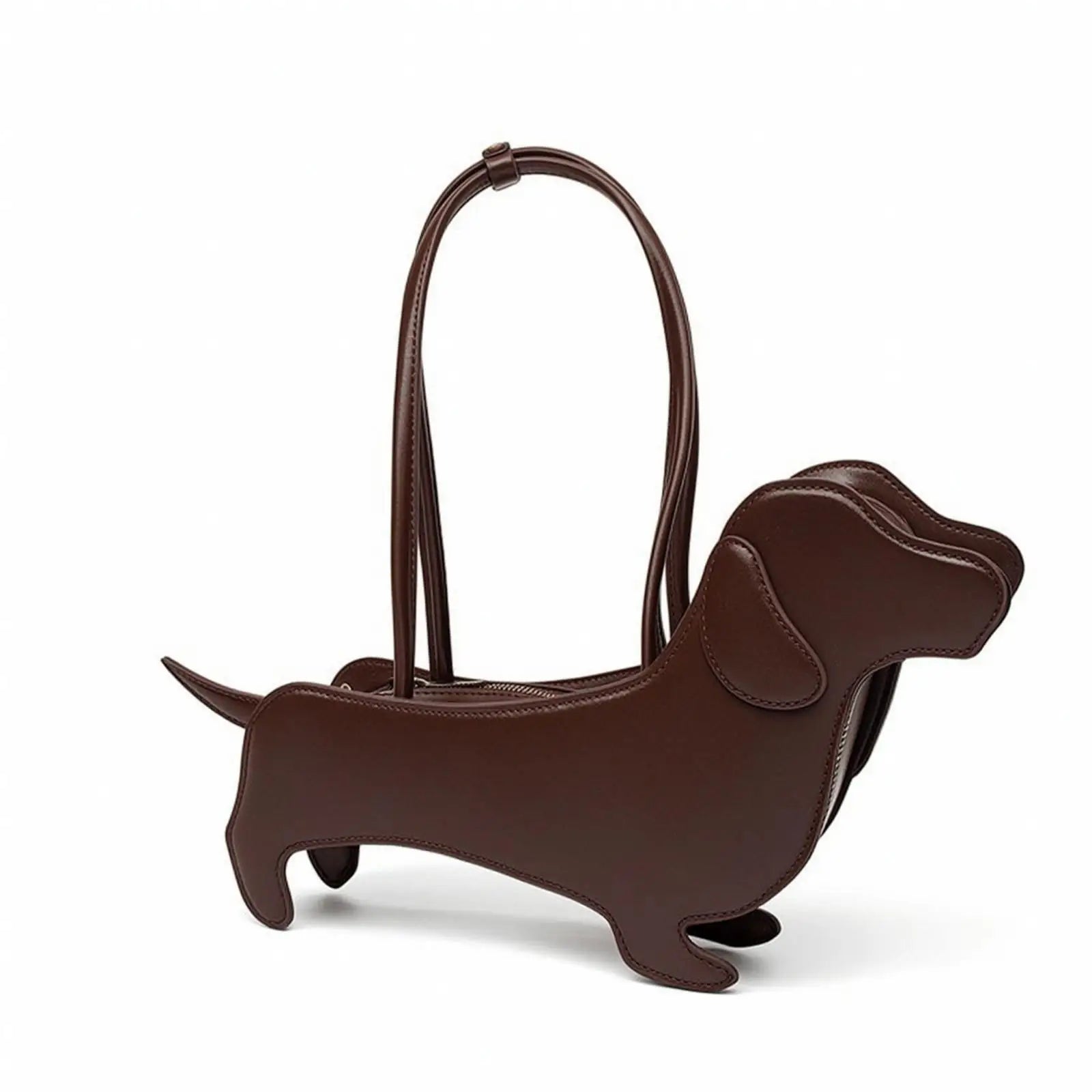 Dachshund Silhouette Women Tote Handbag Faux Leather Dog Purse Novelty Shoulder Bag Stitched Trim for Trendy Outings