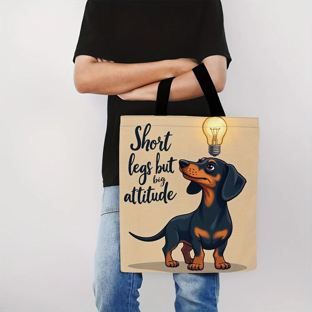 Fun Dachshund Cartoon Tote Bag with "Short Legs Big Attitude"