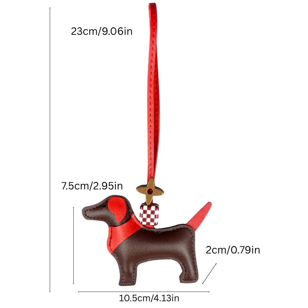 Handcrafted Leather Hound Dog Bag Charm/Keychain - Premium Craftsmanship, 7 Versatile Colors with Elegant Bead Accent-PU Leather