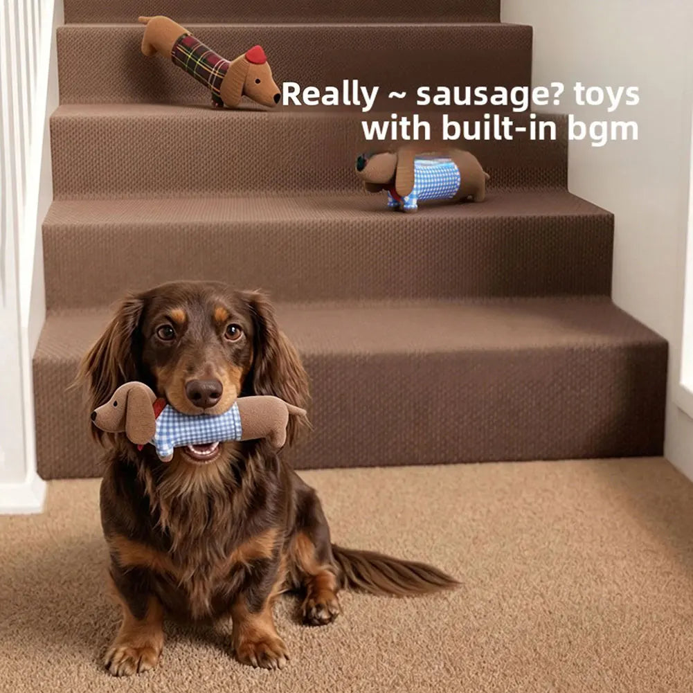 Dachshund Dog Squeaky Plush Toy Soft Cuddly Small Dog Shape Pet Supply Boredom Relief Teeth Cleaning Chewing Playtime