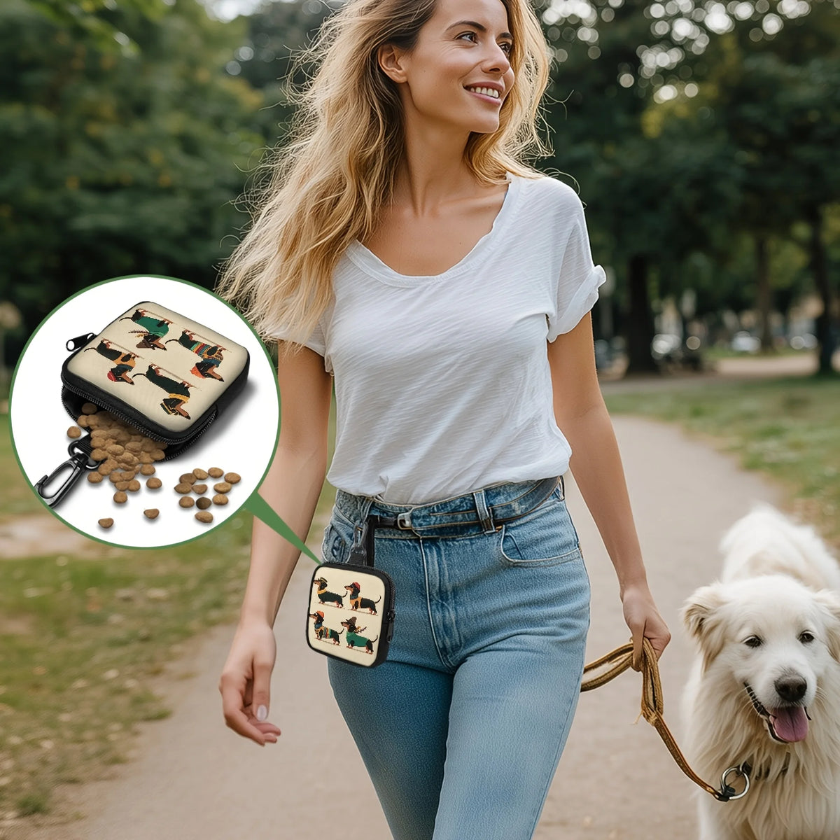 1pc Dachshund Dog Treat Pouch Bag with Dachshund Desig Durable Training Bag with Zipper Closure Portable Pet Snack Bag