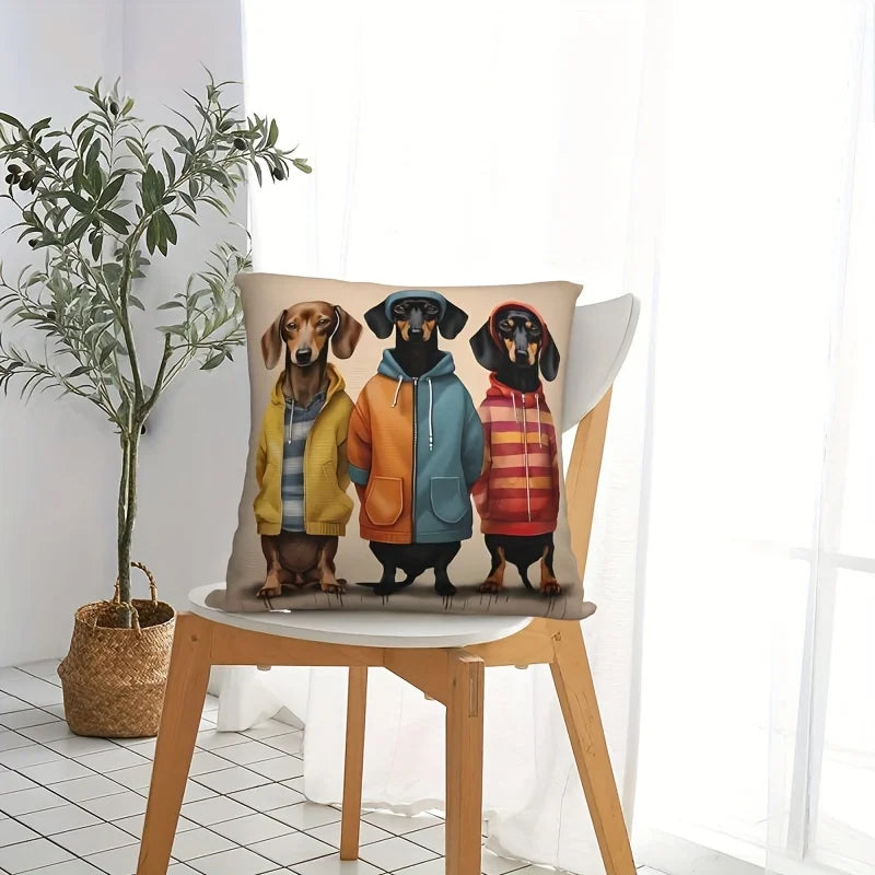 Cute Dachshund Dogs in Hoodies Throw Pillow Cover Cushion Case