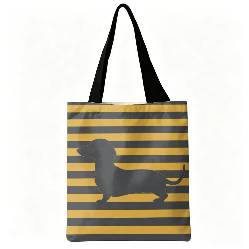 Cute Dachshund Art Canvas Double-Sided Print Tote Bag Large Capacity