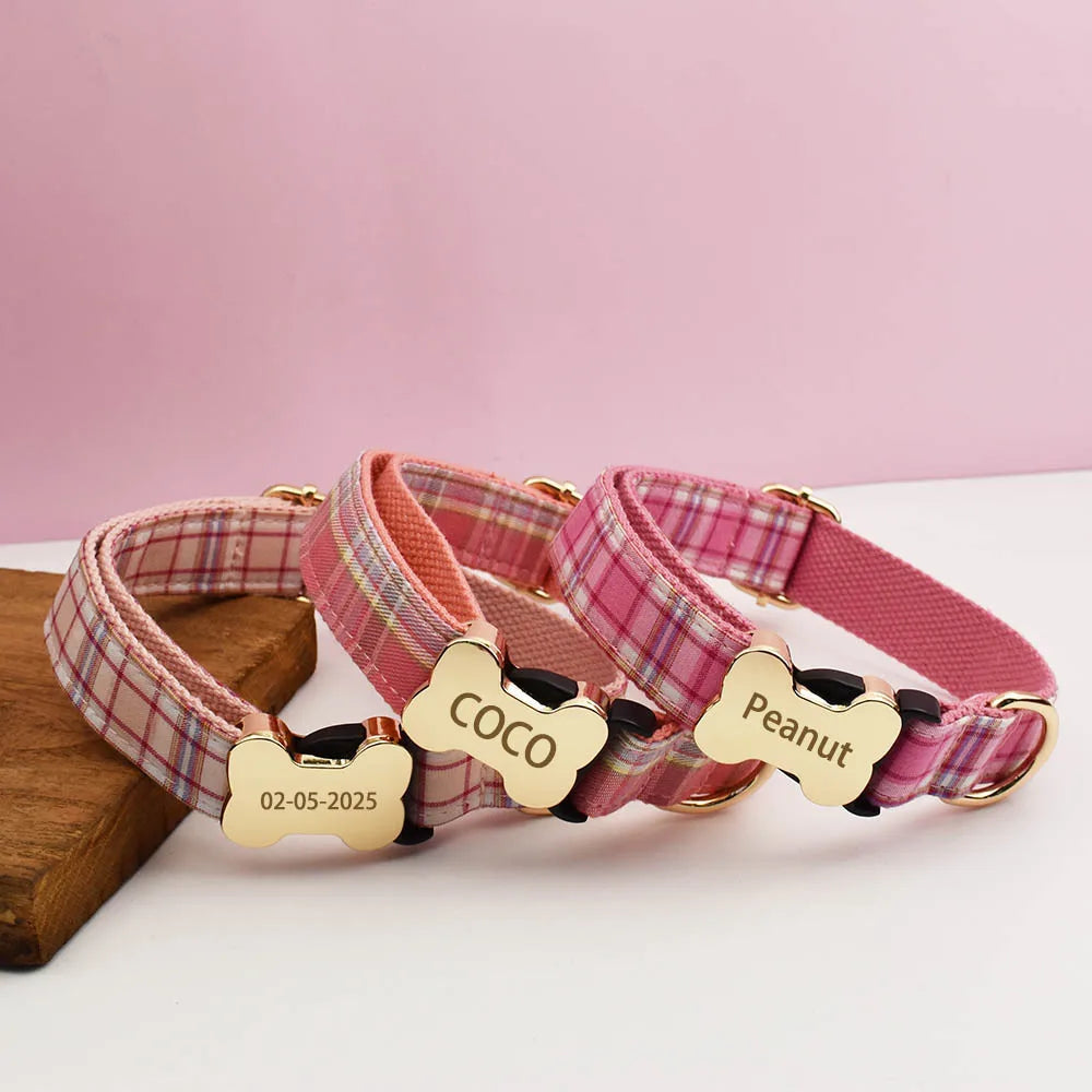 Custom Design Logo Plaid Dog Collar High Quality Cotton Pet Accessories Personalized Lead Your Dog Stand out in Style