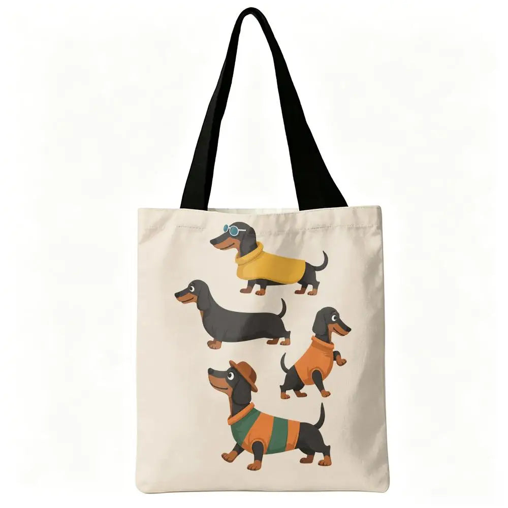 Cute Dachshund Art Canvas Double-Sided Print Tote Bag Large Capacity