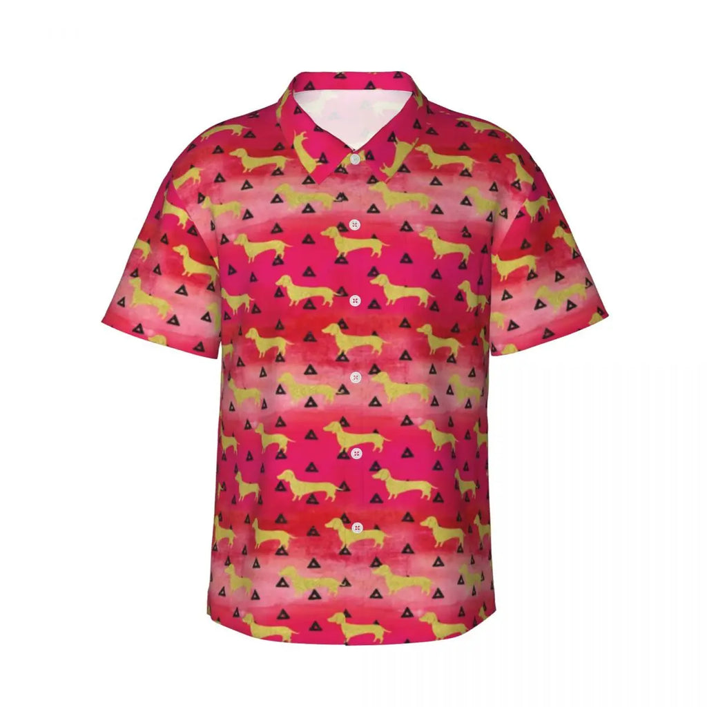 Snow Dachshund Vacation Shirt Mens Christmas Print Casual Shirt for Summer Short-Sleeve Custom