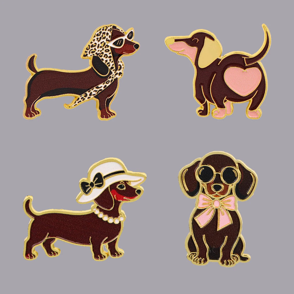 Cool Leopard Print Dachshund Enamel Pin Fashion Dog Brooches Lapel Backpack Cartoon Badge Constume Jewelry Gifts for Friends