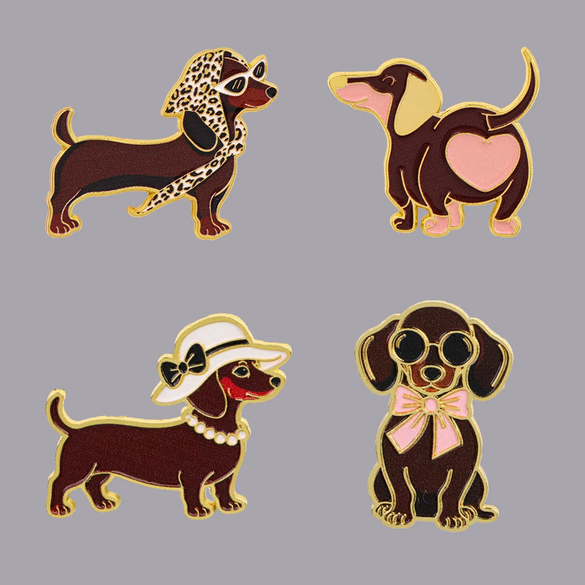 Cool Leopard Print Dachshund Enamel Pin Fashion Dog Brooches Lapel Backpack Cartoon Badge Constume Jewelry Gifts for Friends