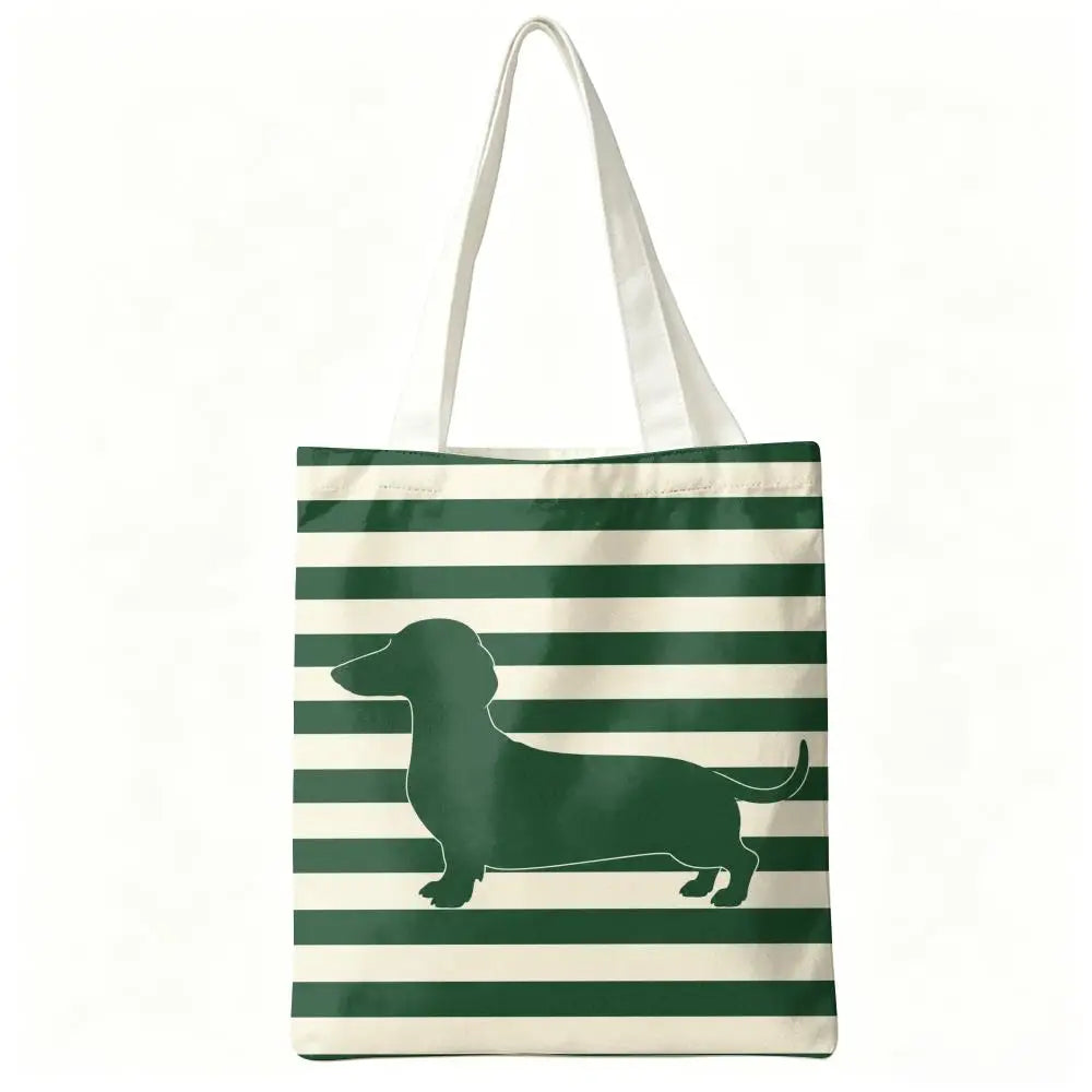 Cute Dachshund Art Canvas Double-Sided Print Tote Bag Large Capacity