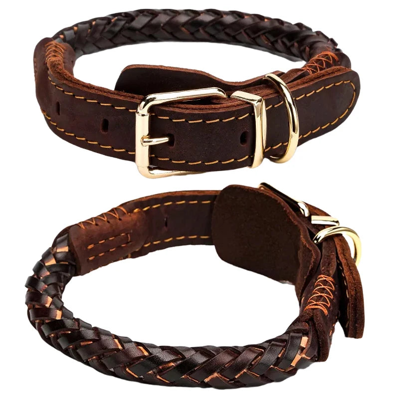 Braided Real Leather Dog Collar