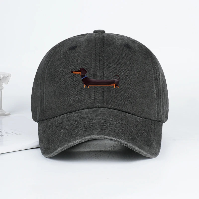 Dachshund Print Retro Washed Baseball Cap