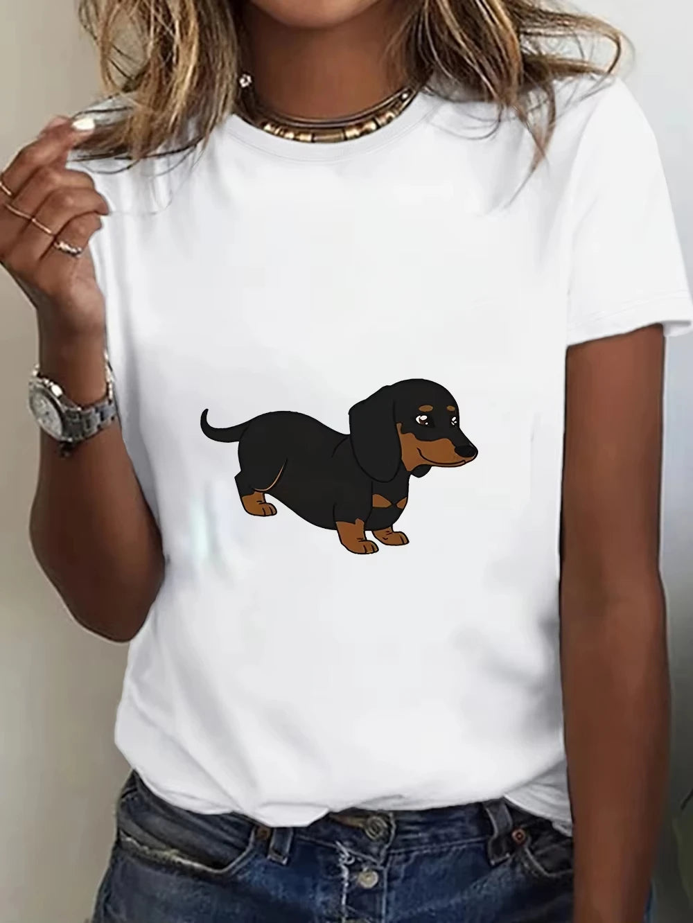 Unisex Dachshund Dog Graphic T‑Shirt Casual Crewneck Short Sleeve Cute Pet Print Tees Dachshund Lover Gift Daily Street Tops