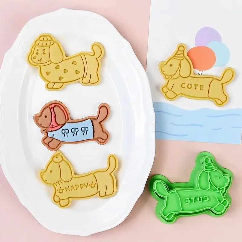 Dachshund Cookie Cutters Stamp Embosser for Biscuit Pastry Baking Cookie Molds