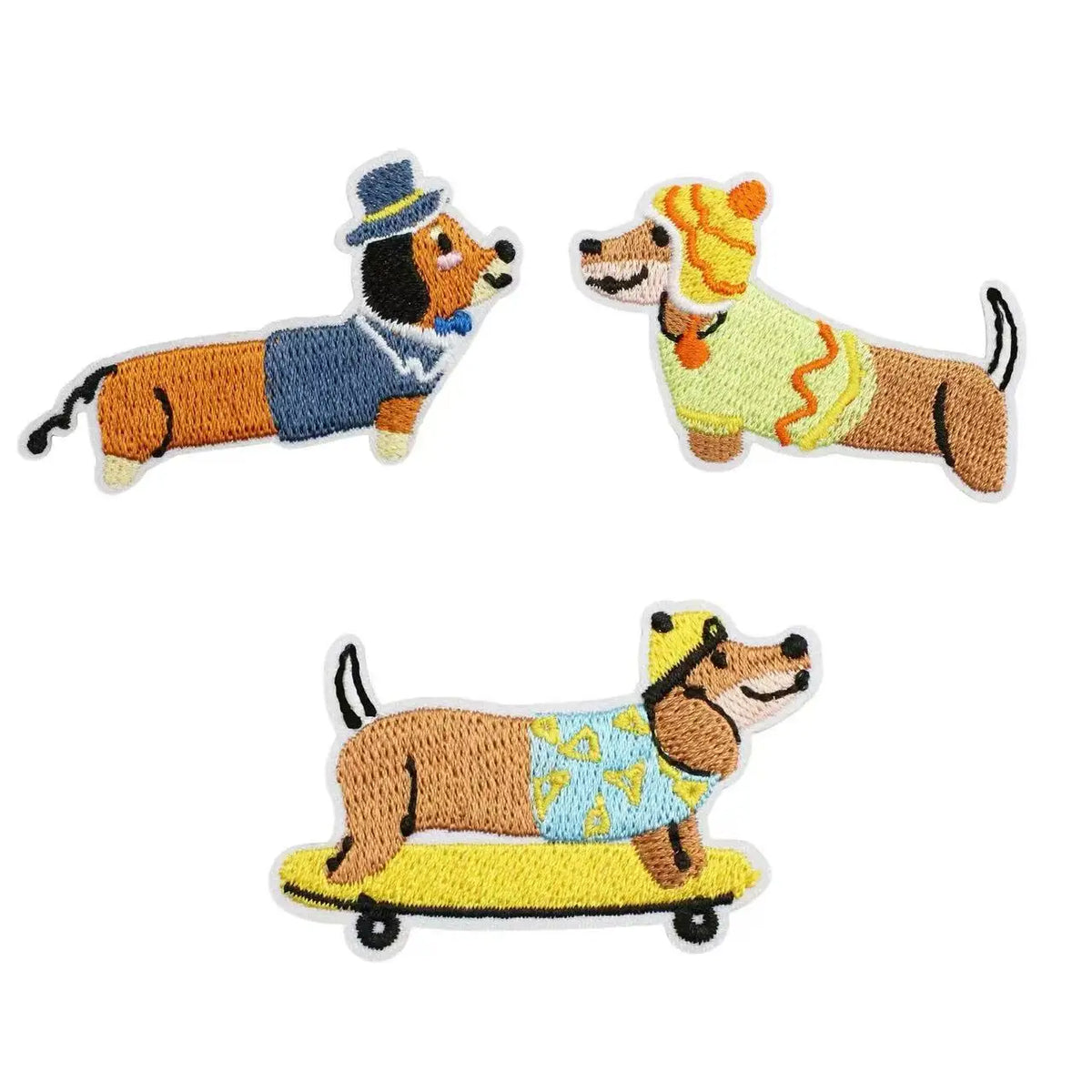 3PCS Creative Dachshund Designed Iron On Patches, Cartoon Dog Patches for Clothing DIY,Skateboard Puppy  Sew On Appllique