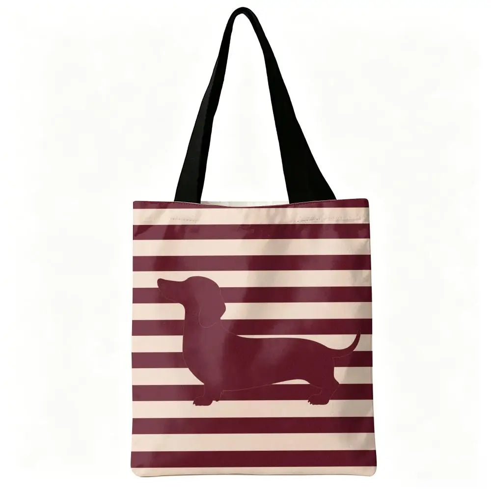 Cute Dachshund Art Canvas Double-Sided Print Tote Bag Large Capacity