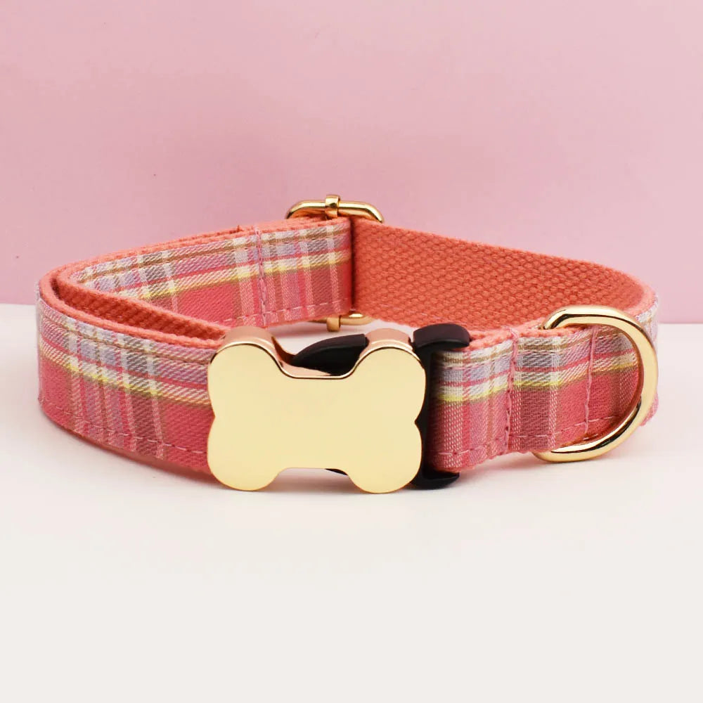 Custom Design Logo Plaid Dog Collar High Quality Cotton Pet Accessories Personalized Lead Your Dog Stand out in Style