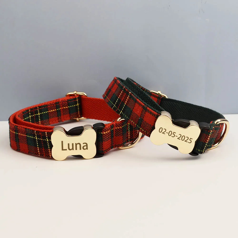 Custom Design Logo Plaid Dog Collar High Quality Cotton Pet Accessories Personalized Lead Your Dog Stand out in Style