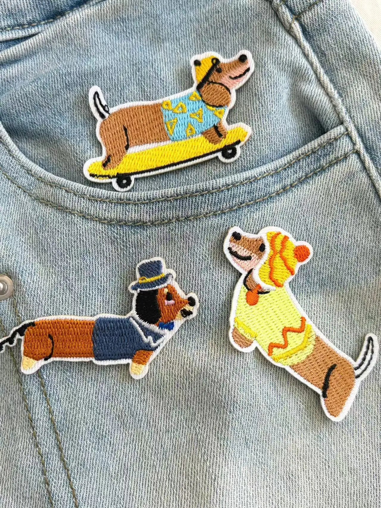3PCS Creative Dachshund Designed Iron On Patches, Cartoon Dog Patches for Clothing DIY,Skateboard Puppy  Sew On Appllique