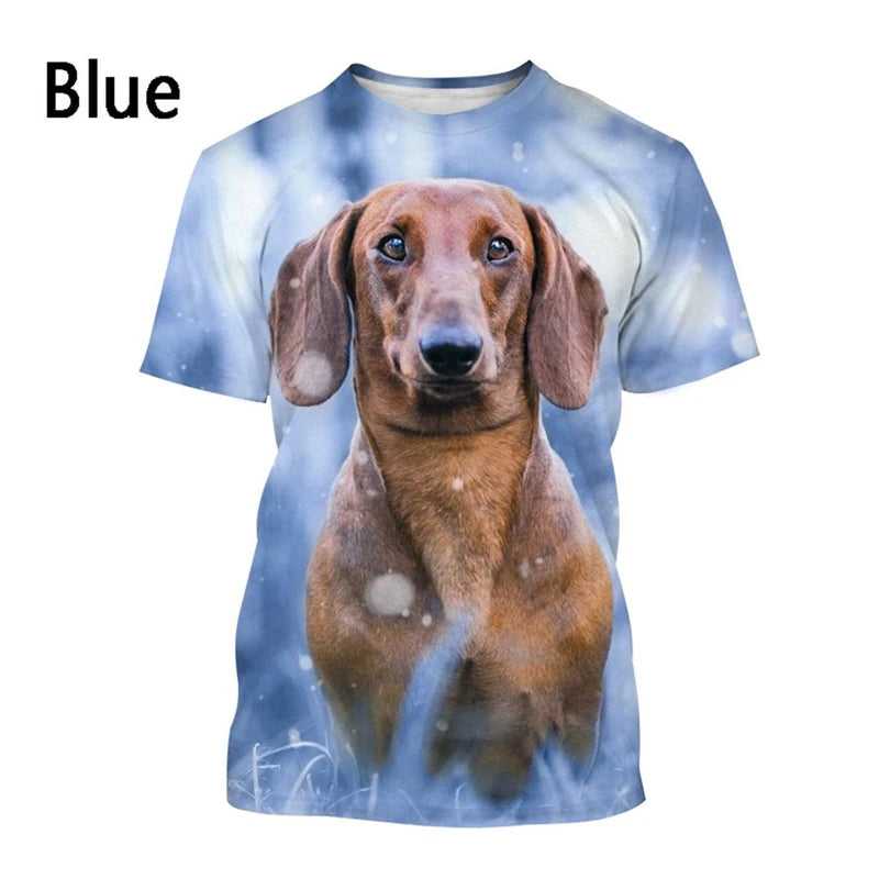 Cute Dachshund Graphic T-shirt Mens short sleeved Tees
