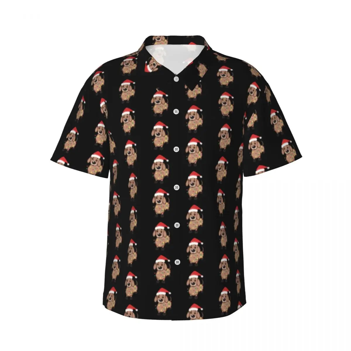 Snow Dachshund Vacation Shirt Mens Christmas Print Casual Shirt for Summer Short-Sleeve Custom