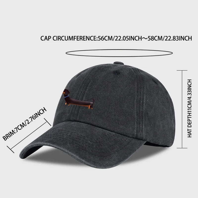 Dachshund Print Washed Baseball Cap Adorable Retro Dog-Themed Style Perfect for Outdoor Walks and Pet Gatherings The Ideal Gift