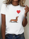 Dachshund and Heart Balloon Print Comfortable Women's T-Shirt Cute T Shirts Feminine Casualwear y2k top women clothes