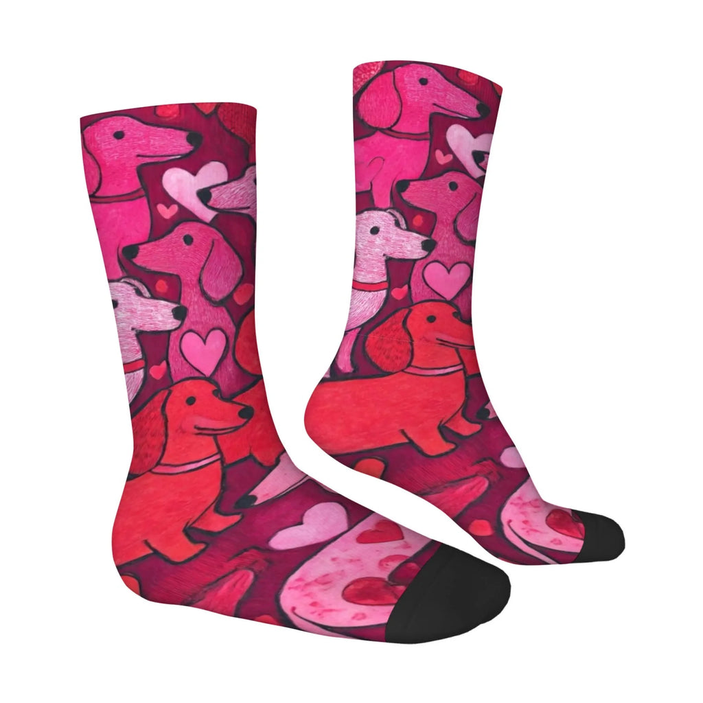 Heart-shaped dachshund print socks, comfortable, breathable, non-slip, casual