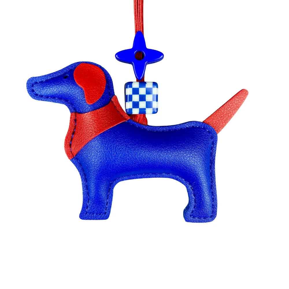 Handcrafted Leather Hound Dog Bag Charm/Keychain - Premium Craftsmanship, 7 Versatile Colors with Elegant Bead Accent-PU Leather