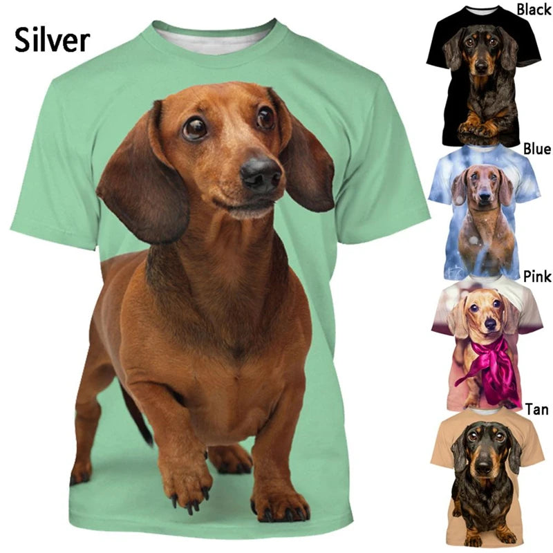 Cute Dachshund Graphics T-shirts Summer Fashion Short Sleeve 3D Funny Dog Printed T Shirts Casual Streetwear Oversized Mens Tees